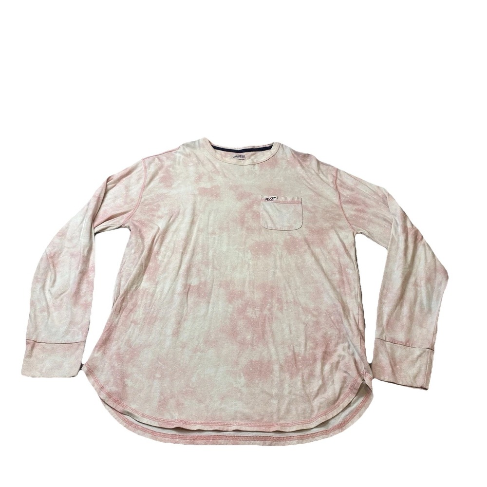 Hollister Must Have Collection Mens L Long Sleeve Crew Neck T Shirt Pink Tie Dye